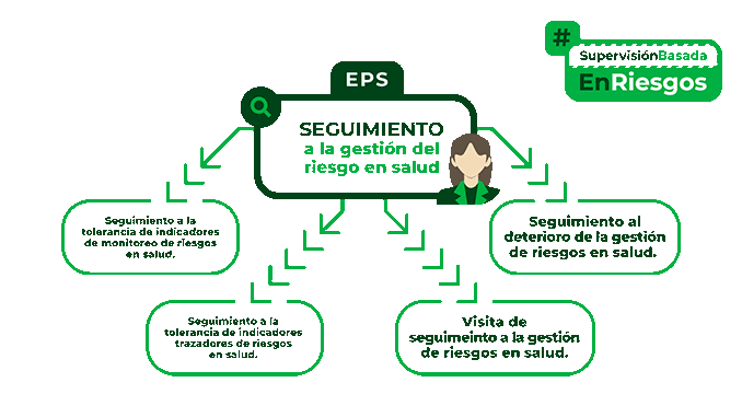 Seguimiento a la Gestión del Riesgo en Salud: 1. Seguimiento a la tolerancia de indicadores de monitoreo de riesgos en salud. 2. Seguimiento a la tolerancia de indicadores trazadores de riesgos en salud. 3. Seguimiento al deterioro de la gestión en riesgos en salud. 4. Auditoría de seguimiento a la gestión de riesgo en salud.